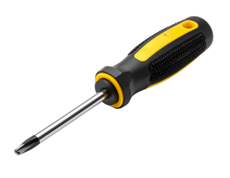  Flathead Screwdriver with Yellow and Black Handle Isolated on White Background PNG