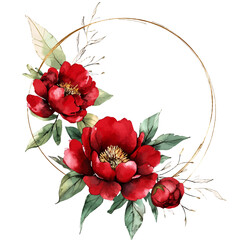 My Watercolor hand-painted floral frame with red peonies and monstera painting illustration isolated on a white background, vector illustration, AI painting design, EPS format design, vector © Zizak