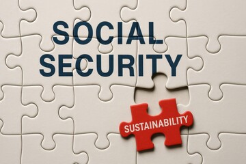 Social security dilemma. Social security puzzle piece highlighting sustainability concept.