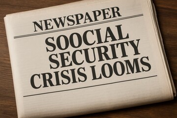 Social security dilemma. Newspaper headline about looming social security crisis.