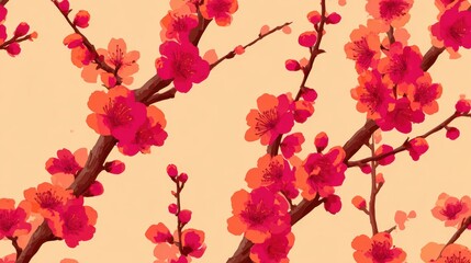 Captivating red flowers in full bloom on a soft peach background, vibrant floral masterpiece