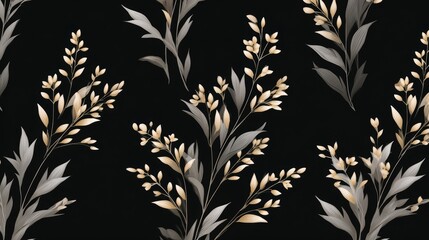 Luxurious black and gold floral wallpaper with intricate leaf patterns for elegant interior design