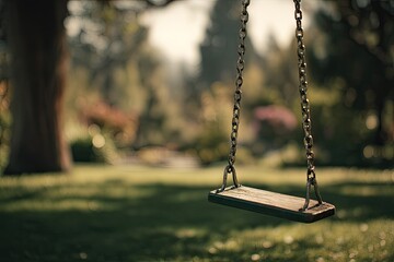 Empty wooden swing in park