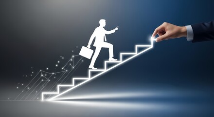 Business Man Climbing Stairs Success Concept