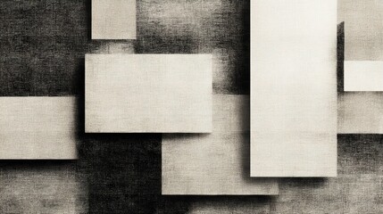 Naklejka premium Monochromatic geometric abstraction, a black and white painting with squares, perfect for minimalist decor