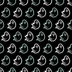 Creepy Funny Spooky Flying Ghost Doodle Pattern. Perfect for Halloween-themed designs, party decorations, packaging, apparel, or digital backdrops. Ideal for both kids and adult festive projects