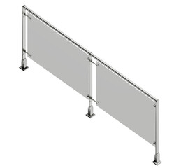 Obraz premium Modern isometric game asset: Sleek balcony railing featuring transparent glass panels and a sturdy steel handrail, ready for seamless integration into your virtual environments.