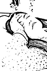 Headache woman on bed