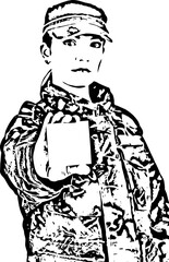 Army soldier with post-it note