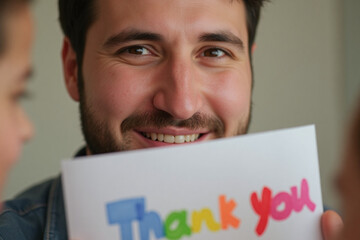 Close-Up Portrait of Male Teacher with Thank You Note – World Teacher's Day, Oct 5, 2025