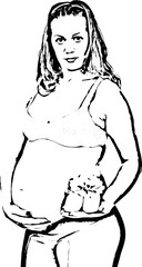 Pregnant woman holding baby bootees