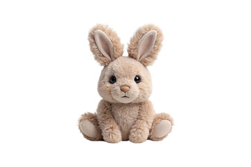 Cute beige stuffed rabbit toy with soft fur texture and endearing facial features, isolated on a transparent background