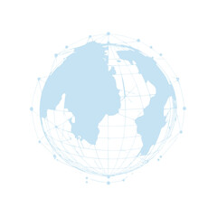 Light Blue World Globe with Wireframe Grid and Connection Points