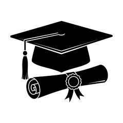 Graduation cap with diploma scroll icon- education and achievement symbol