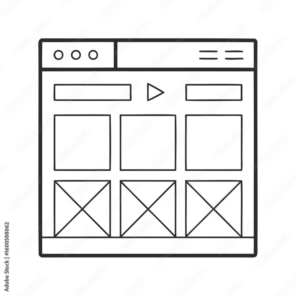 Poster hand drawn website wireframe layout sketch isolated on white background