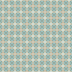 Classic and elegant geometric graphic patterns, floral patterns, brick orange and blue, simple vintage tones, clean and suitable for interior decoration or textiles that require a classic loo