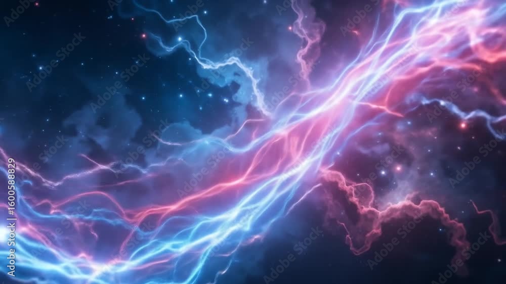 Aufkleber dynamic energy streams in a cosmic background with vibrant lightnings and starfields