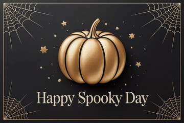 “Premium Halloween-Themed Gift Card Template with Embossed Golden Pumpkin, Matte Black Background