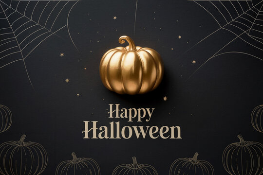 “Premium Halloween-Themed Gift Card Template with Embossed Golden Pumpkin, Matte Black Background