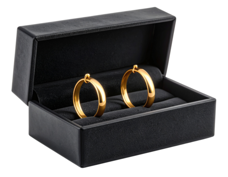Pair of Elegant Gold Hoop Earrings in Jewelry Box Isolated on Transparent Background PNG