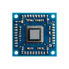 High detail electronic circuit board with central processor and intricate pathways, modern technology concept
