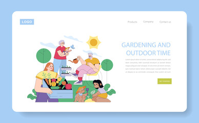Family Gardening Day Outdoors Vector Illustration