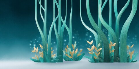 Minimalist glowing forest with bioluminescent plants