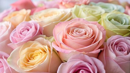 A stunning close up of a bouquet of vibrant, colorful roses in full bloom.