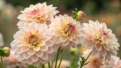 Captivating close up of radiant pink and cream colored dahlias in full bloom