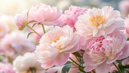 Beautiful pink peonies in full bloom, showcasing their soft petals and delicate details.
