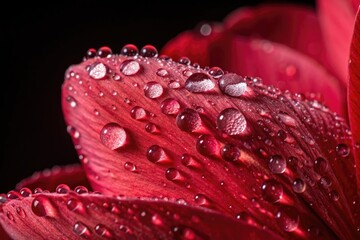 A stunning close up of a red flower petal covered in water droplets.