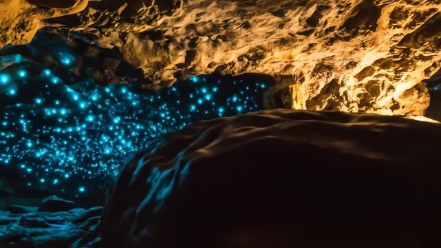 Glowing Wonders: Captivating Glowworms Illuminate the Depths of an Enchanting Cave
