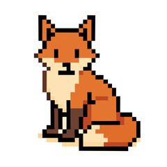 Fototapeta premium Pixel-style vector illustration of a fox head. Minimalist and retro 8-bit design, perfect for logos, stickers, games, or digital graphic elements.