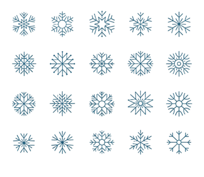 Collection of intricate glowing snowflakes on a dark background