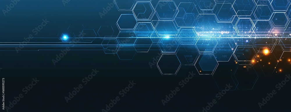 Poster abstract technological background with blue glowing hexagons digital network concept for business pr