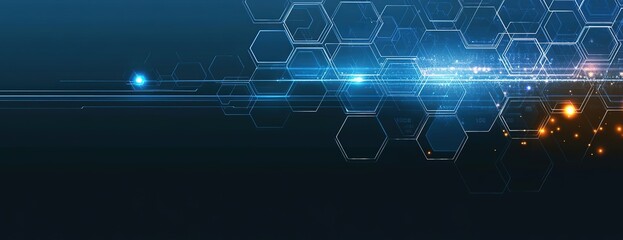 Fototapeta premium Abstract technological background with blue glowing hexagons digital network concept for business presentation design
