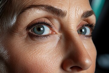 Close-up of Female Face with Expressive Eyes and Natural Skin Texture