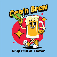 Cute Beer Mug Chugsy Oktoberfest character cartoon Illustration in retro style