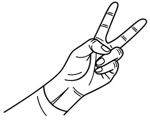 Hand showing peace sign silhouette