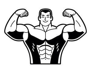 Muscular man flexing biceps in a bold silhouette