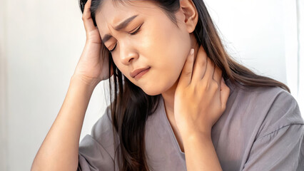 Fototapeta premium Weakness and dizziness in woman from anemia concept. Woman experiencing stress and discomfort at home or work.