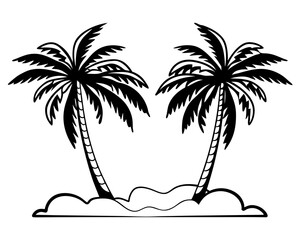 Two palm trees on a small island silhouette