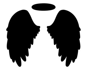 Angel wings and halo silhouette