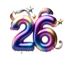 Colorful 3D Foil Balloon 26 with Cosmic Gradient and Metallic Confetti