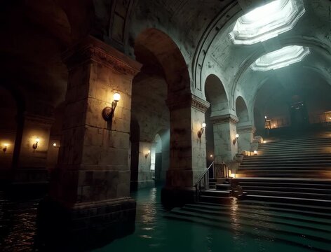 Mysterious Abandoned Underground Hallway with Dramatic Lighting