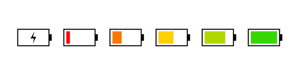 Battery icon. Phone battery vector set. Mobile accumulator power charge sign. Isolated phone battery charge level set.