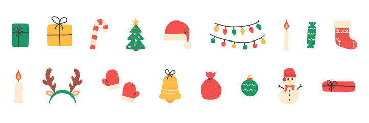 Christmas icon. Cartoon design of christmas signs. Winter season vector set. New year isolated sign.