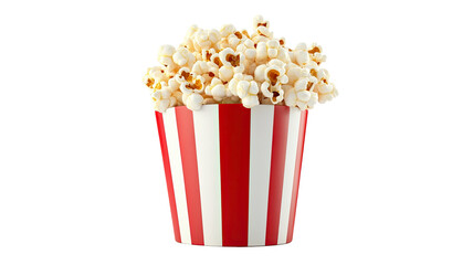 Box of fresh buttered popcorn overflowing and isolated on white background