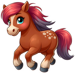 Friendly pony prancing joyfully in a vibrant and colorful cartoon landscape Generative AI