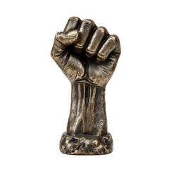 Powerful bronze clenched fist sculpture, symbolizing strength, unity, resistance, and determination, an impactful emblem for empowerment, achievement, or social justice themes.

